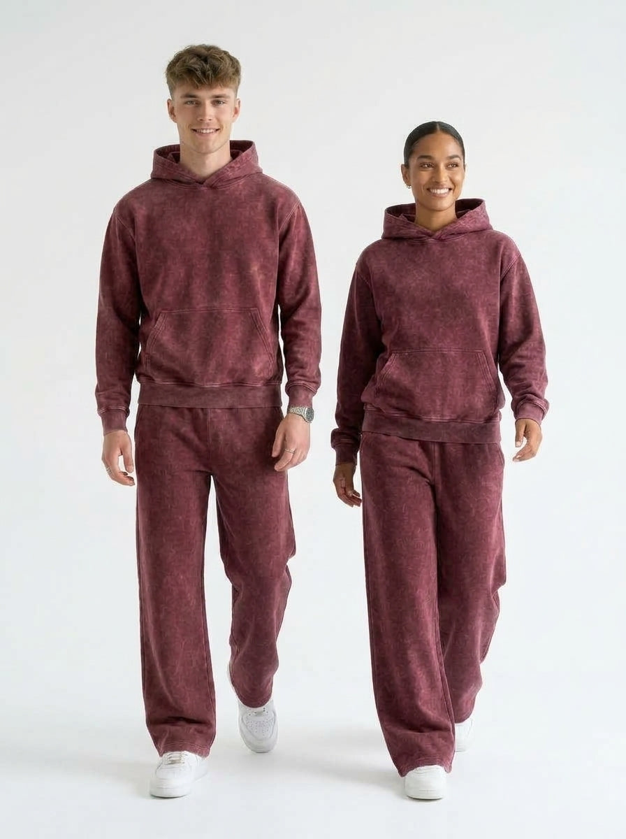 Acid Wash Hoodie - Burgundy