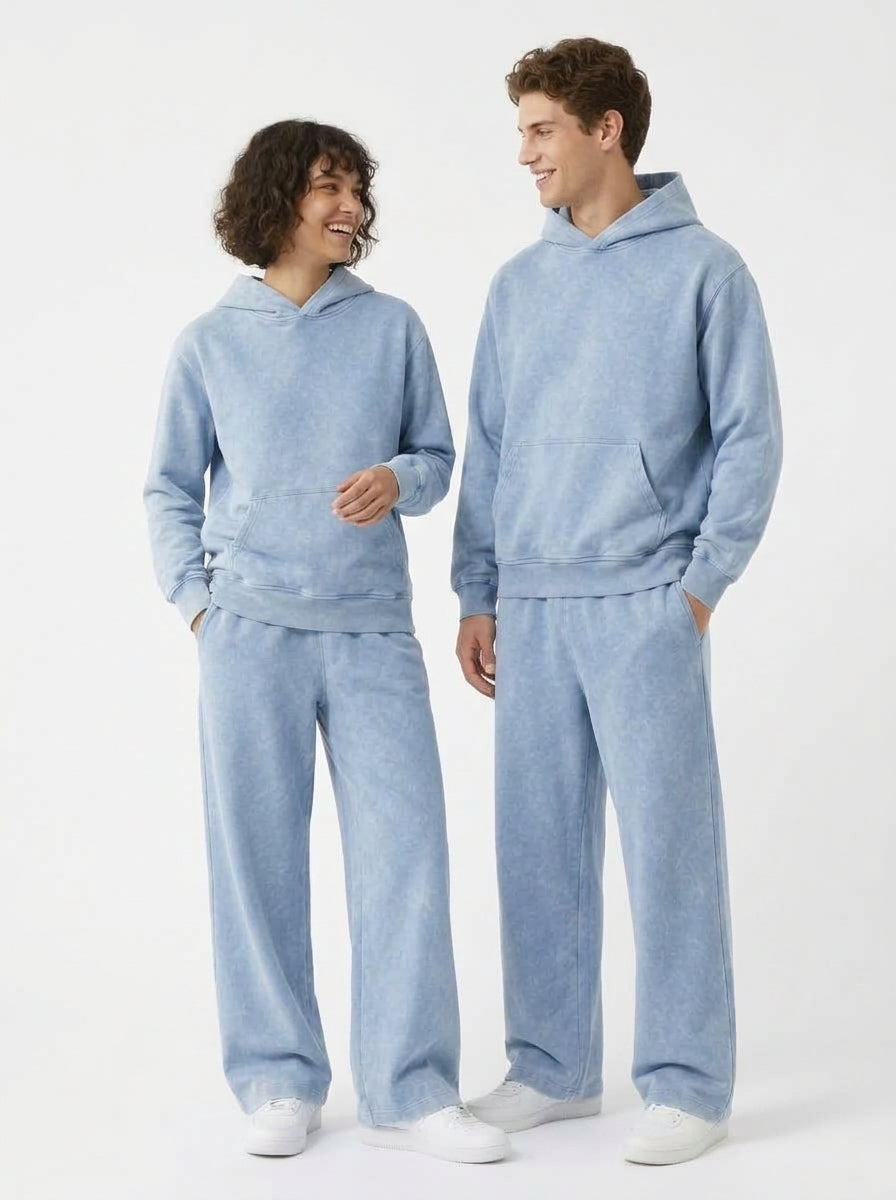 Acid Wash Hoodie - Sky Blue