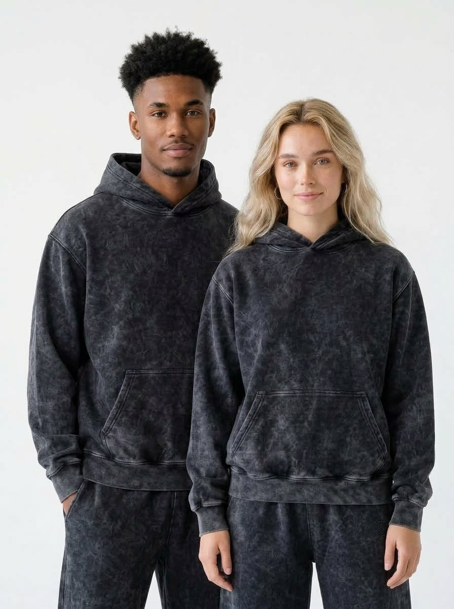 Acid Wash Hoodie - Black