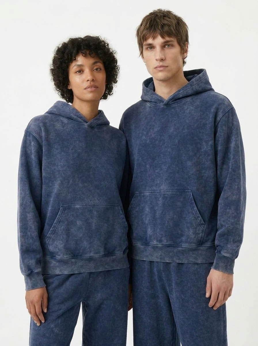 Acid Wash Hoodie - Navy