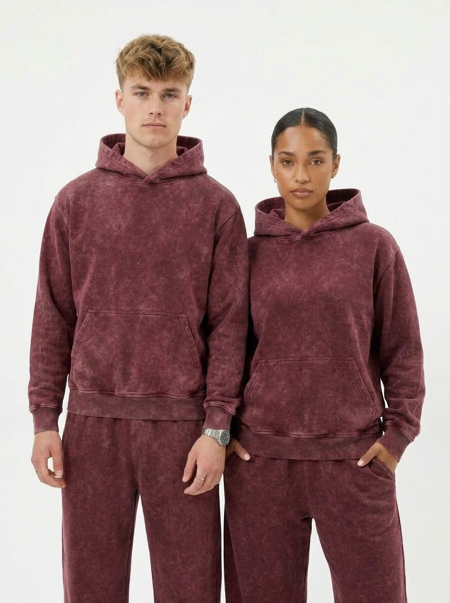 Acid Wash Hoodie - Burgundy