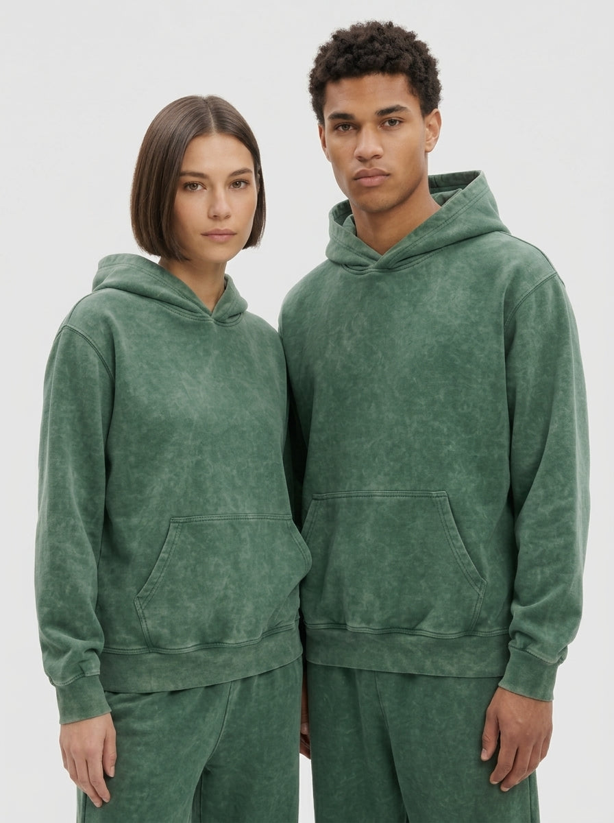 Acid Wash Hoodie - Army Green
