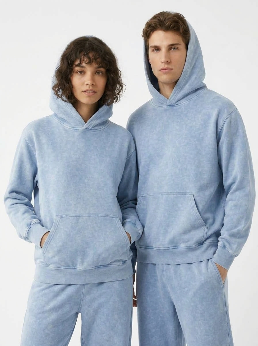 Acid Wash Hoodie - Sky Blue