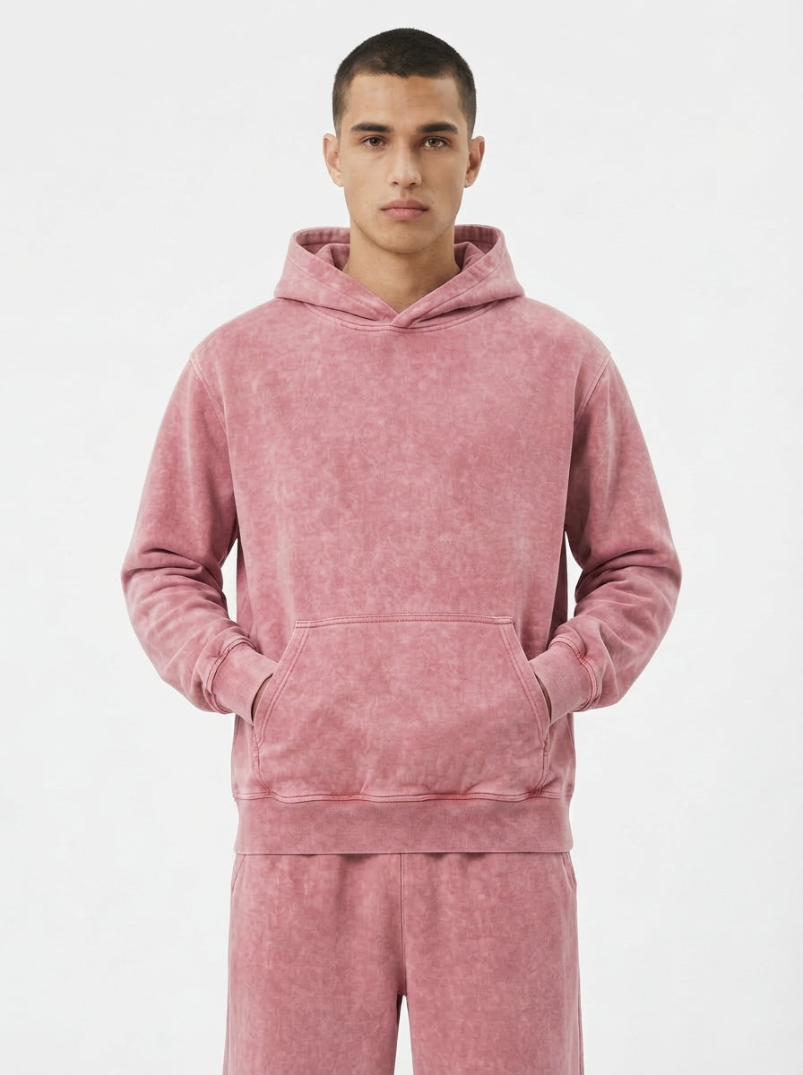 Acid Wash Hoodie - Pink