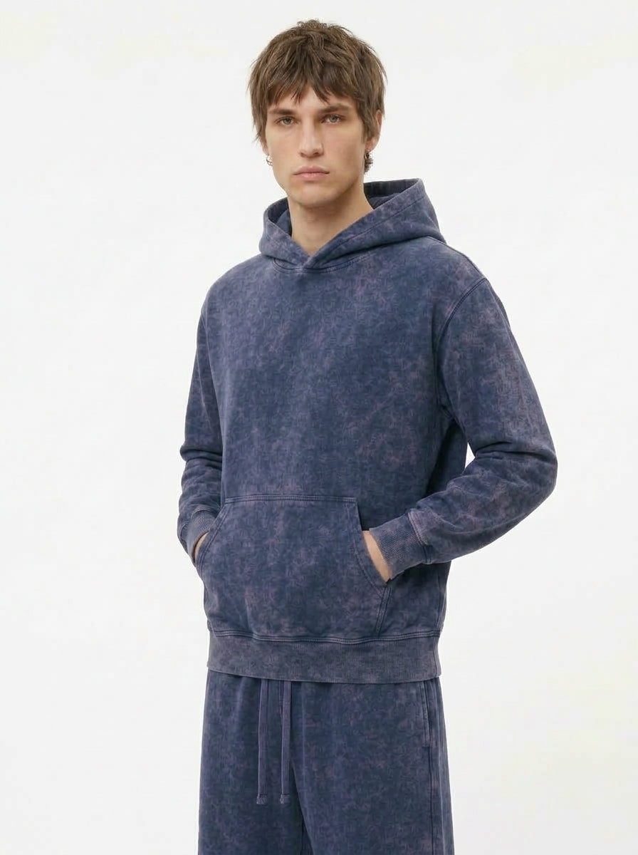 Acid Wash Hoodie - Navy