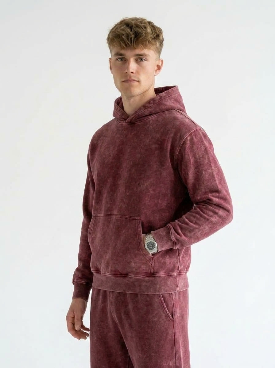 Acid Wash Hoodie - Burgundy