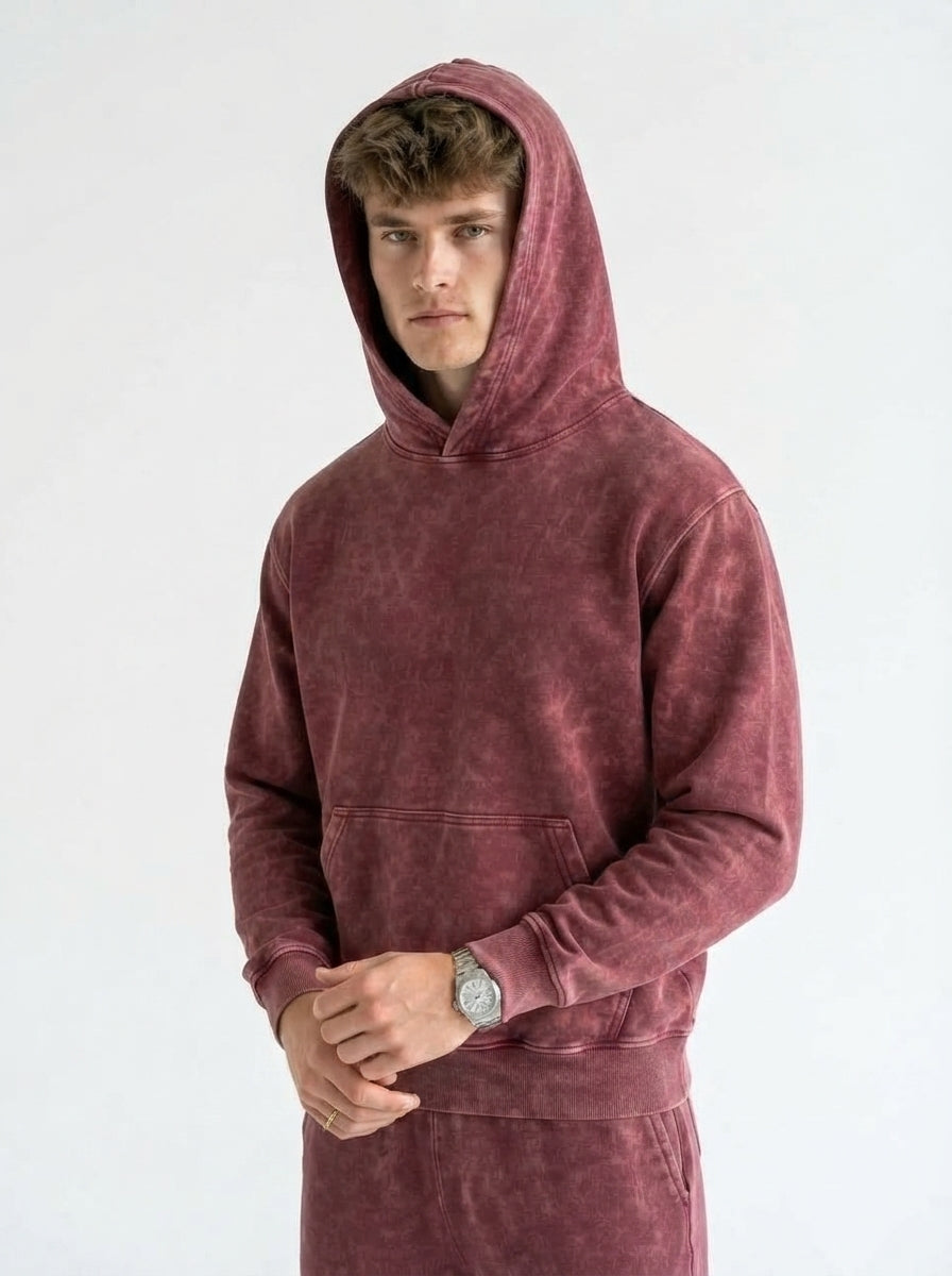Acid Wash Hoodie - Burgundy