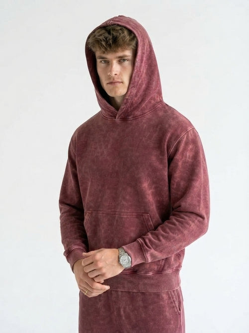 Acid Wash Hoodie - Burgundy