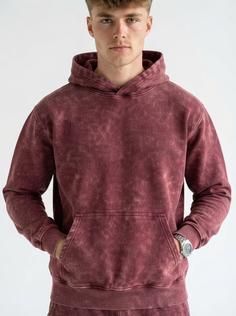 Acid Wash Hoodie - Burgundy