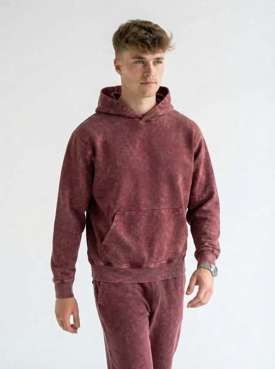 Acid Wash Hoodie - Burgundy