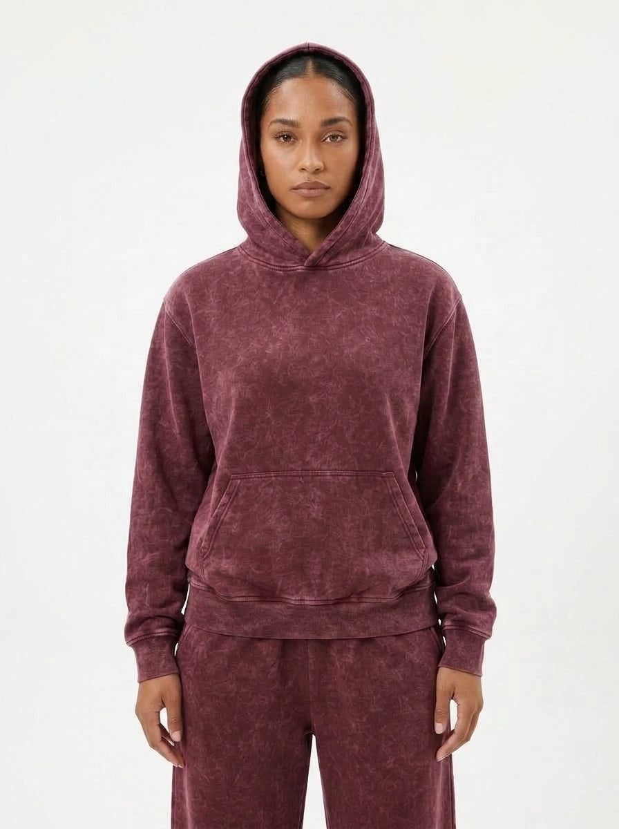Acid Wash Hoodie - Burgundy