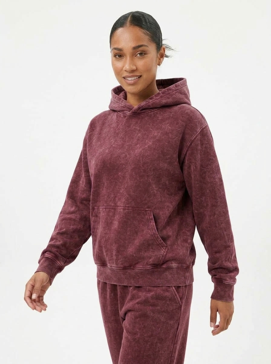 Acid Wash Hoodie - Burgundy