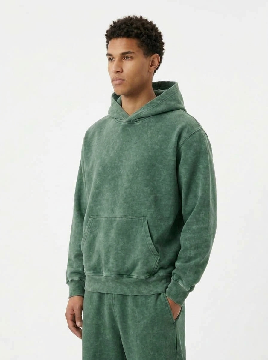 Acid Wash Hoodie - Army Green