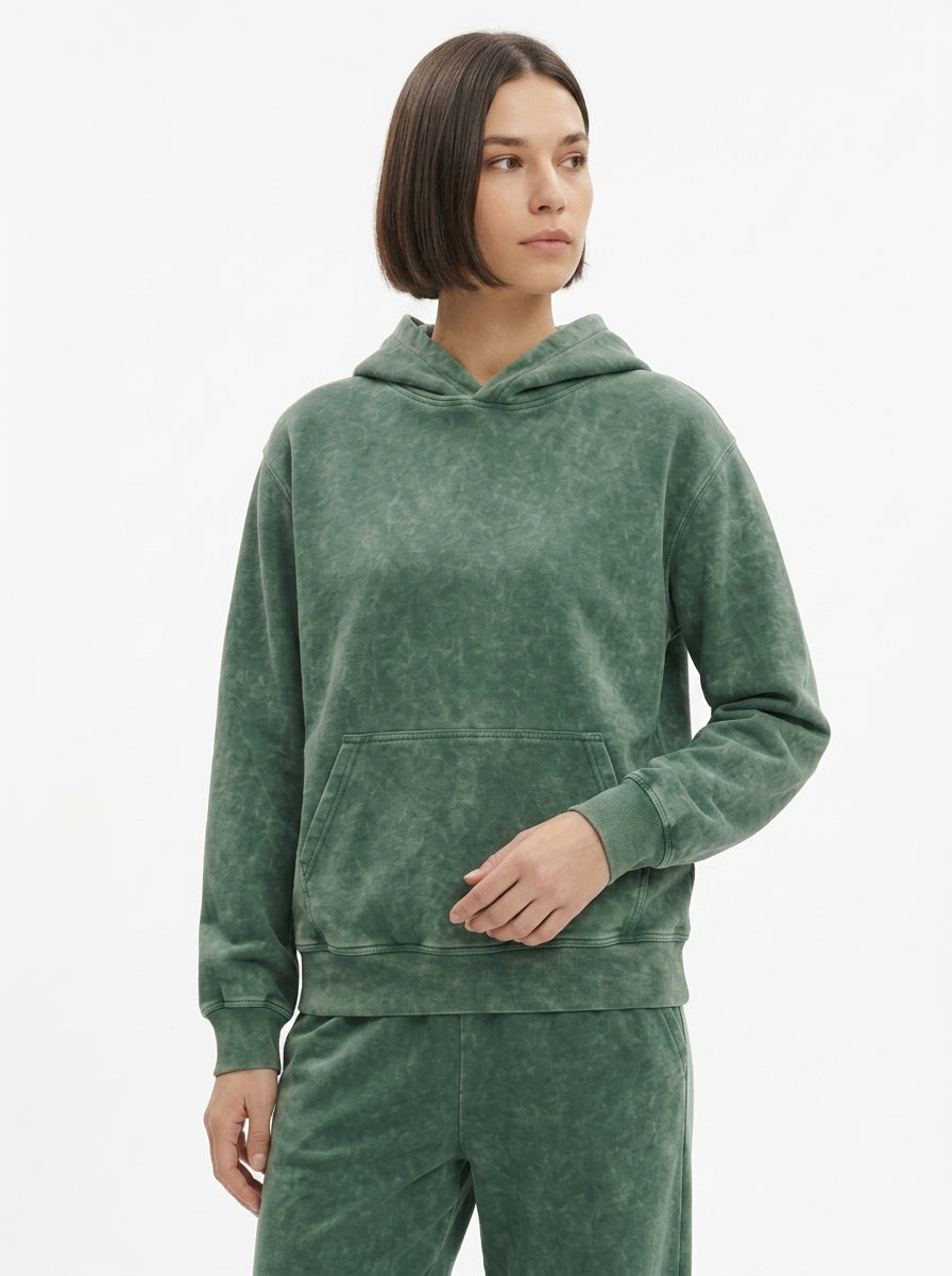 Acid Wash Hoodie - Army Green