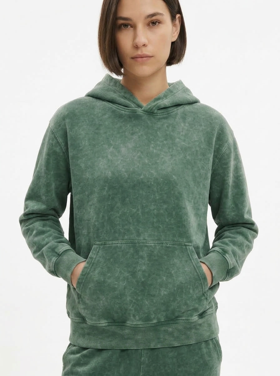 Acid Wash Hoodie - Army Green
