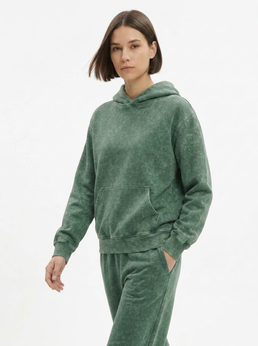 Acid Wash Hoodie - Army Green