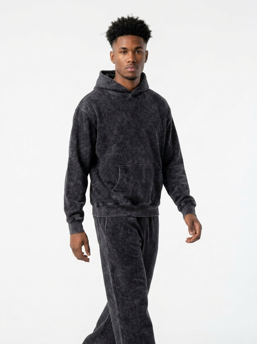 Acid Wash Hoodie - Black