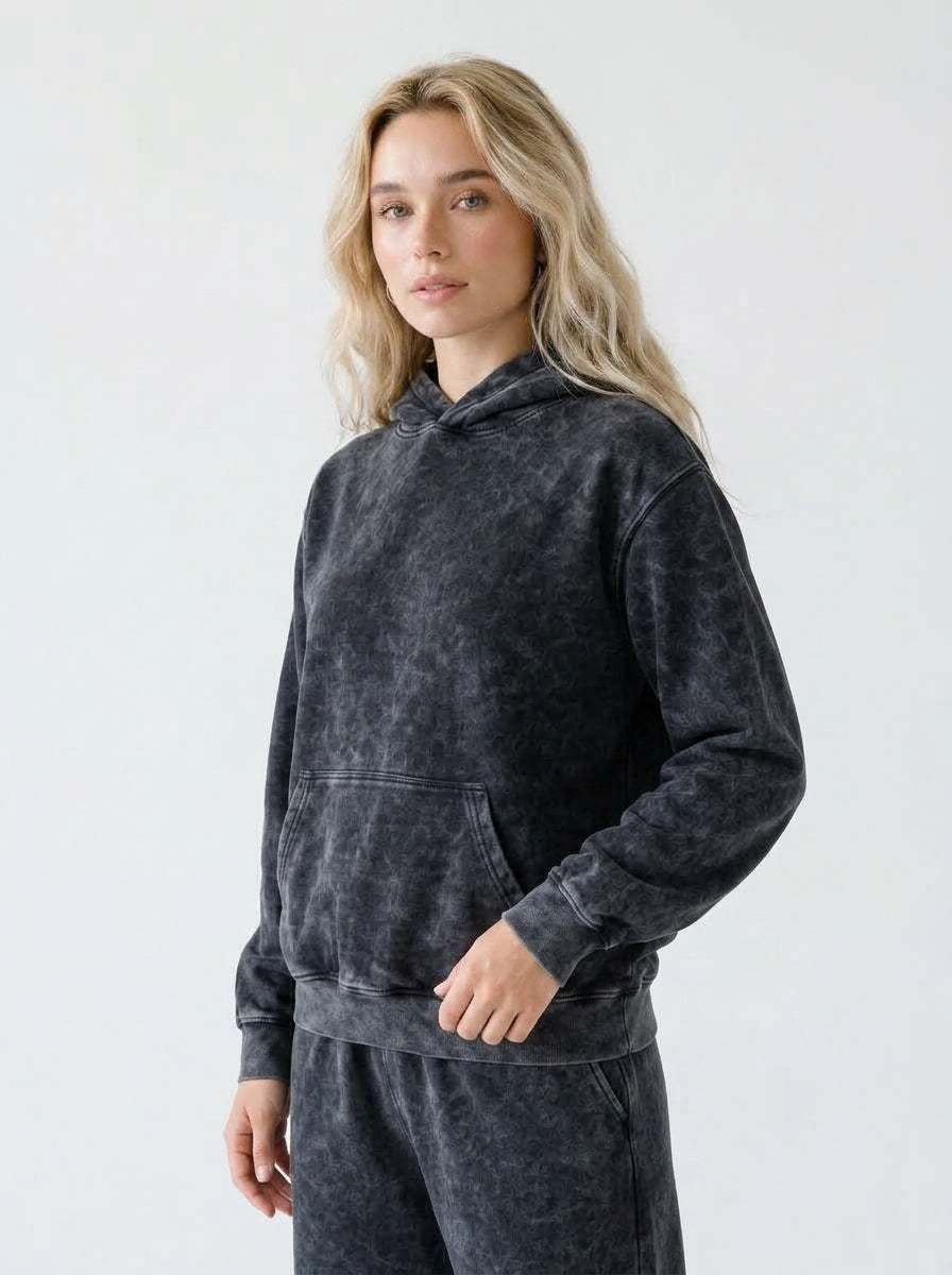 Acid Wash Hoodie - Black