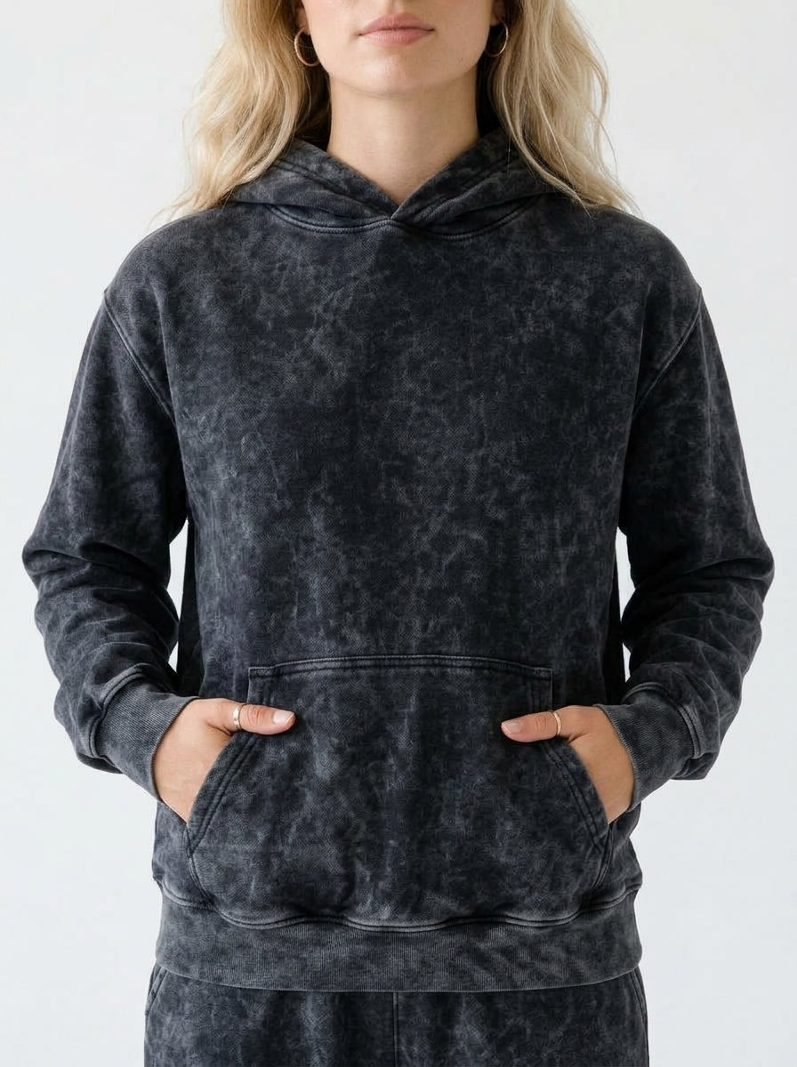 Acid Wash Hoodie - Black