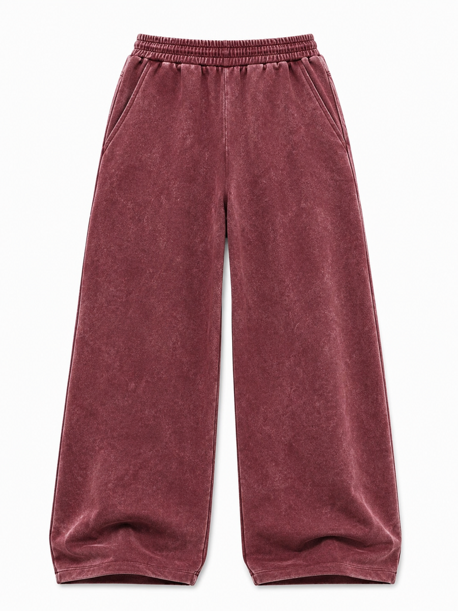 Acid Wash Trousers - Burgundy