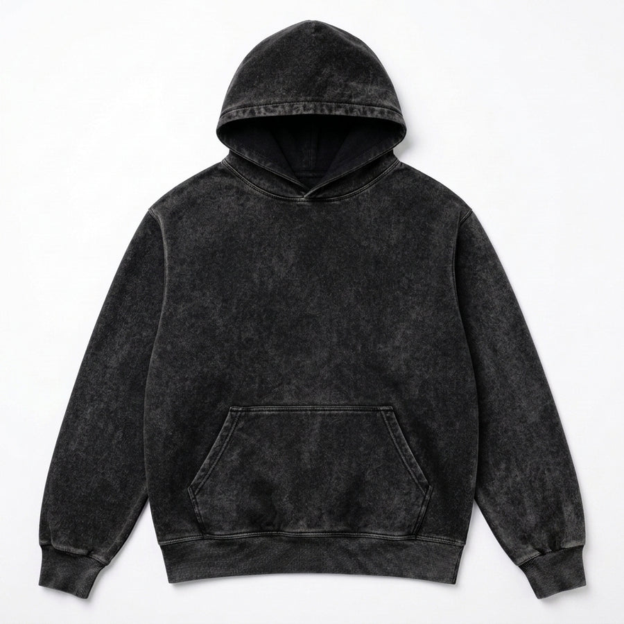 Acid wash hoodie in black